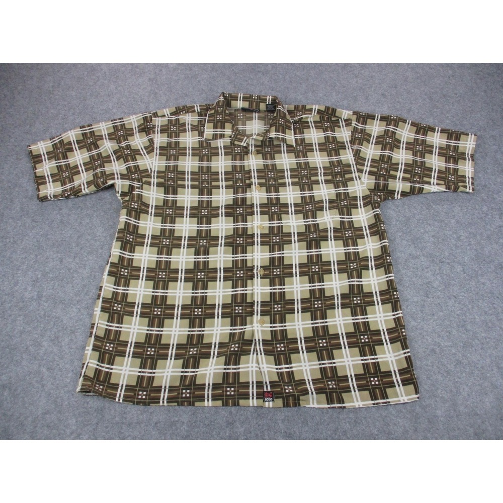 VINTAGE Solo Semore Shirt Mens Extra Large Beige Brown Plaid Button Up Pocket